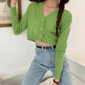 Autumn and Winter New Fashion Short High Waist Long Sleeve Collar Knitted Cardigan Style Sweater Coat Women - Product Image 4