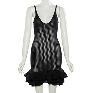 <strong>Women</strong> <strong>Clothes</strong> Sexy Slim V Neck Hollow Out Mini Dress Wholesale <strong>See</strong> <strong>Through</strong> Summer Casual Dress <strong>Women</strong> - Product Image 6