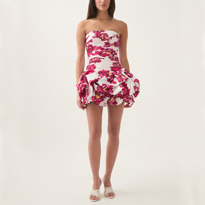 Personalizzato viola orlo a bolle con Zip posteriore posteriore rigida senza spalline aderente corpetto floreale plissettato <span class=keywords><strong>Sexy</strong></span> abito causale - Product Image 3