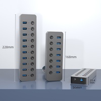 Hub USB 3.0 de 10 Puertos de Alta Velocidad de Aluminio, 5Gbps, Adaptador de Corriente de 36W, Venta al Por Mayor de Fábrica, en Stock
