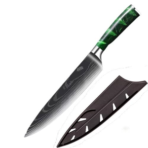 Cuchillo de Cocina Japonés de Acero de Damasco con Mango de Resina, Diseño Ecológico Ambidiestro, Acabado de Alto Brillo - Product Image 4