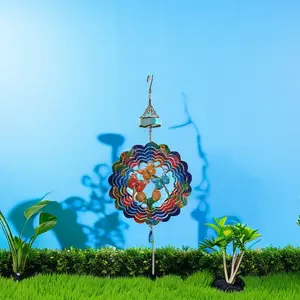 Creative Butterfly Metal Garden Tree Decoration Double Sided DIY Colorful Garden Sublimation Wind Spinner