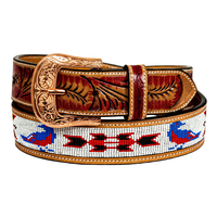 Nouvelle ceinture unisexe décontractée en cuir pleine fleur perlée, motif floral ethnique vintage, avec boucle western en cuivre, collection 2026