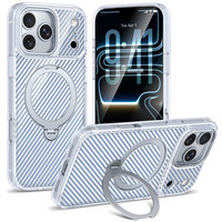 Coque de protection magnétique pour iPhone 18 17 16 15 Pro Max, motif fibre de carbone, support rotatif à 360°, anti-chute