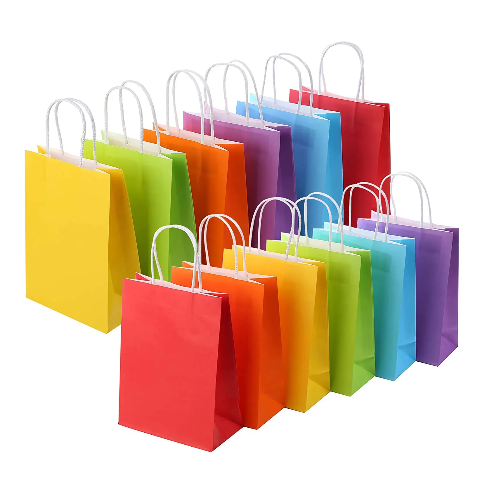 Wholesale Customized Logo Print Assorted Colors Party Favor Kraft Paper Gift Bags With Handle
