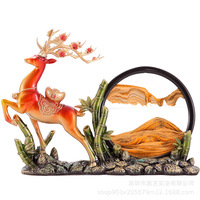 Nouvelle figurine en résine époxy de style chinois avec peinture à effet de sable mouvant pour la décoration de bureau, de salon et de maison, idéale pour les cadeaux de pendaison de crémaillère et d'inauguration.