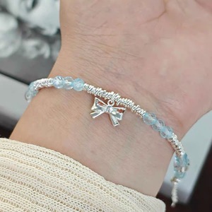 S925 สร้อยข้อมือคริสตัลอะความารีนสีเงินรูปโบว์สำหรับผู้หญิงเครื่องประดับสวมใส่ทุกวัน - Product Image 2
