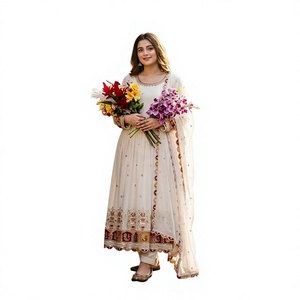 Salwar Kameez traditionnel indien pakistanais pour femmes, long jusqu'au sol, avec dupatta, coupe ample, en coton, pour les occasions de mariage - Product Image 1