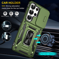 Coque de protection antichoc pour téléphone avec protection coulissante pour l'objectif et anneau rotatif pour Samsung Galaxy S23 Ultra