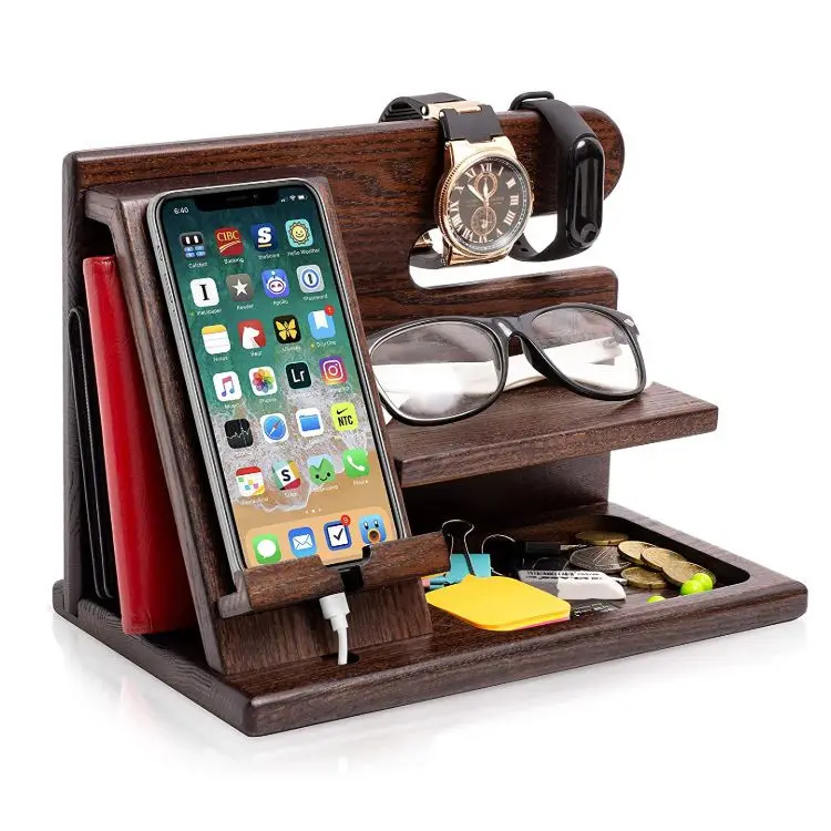 Novel Design Water Proof Durable Handmade Wood Phone Docking Station Ash Key Holder Cell Phone Holder