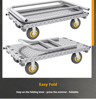 Carretilla de Transporte Industrial Multifuncional Plegable de Acero con Cuatro Ruedas Bloqueables, Ajustable y Resistente