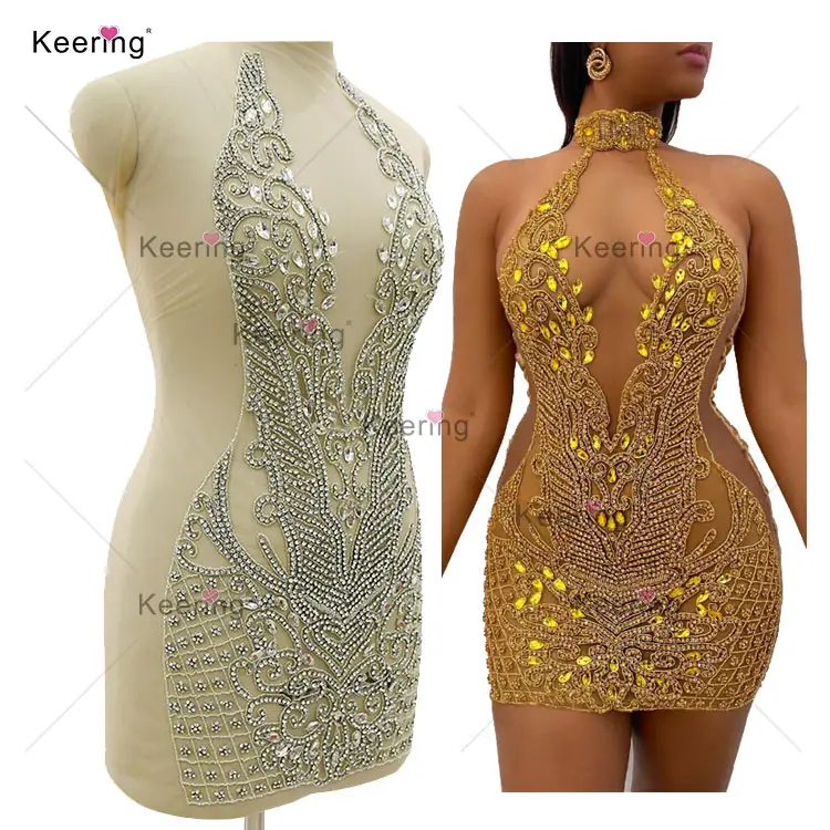 WDP-395 Keering Fashion Designer 10 Kleur 2022 Meisjes Custom Crystal Glas Strass Applique Zwart Bodicce Voor Jurken