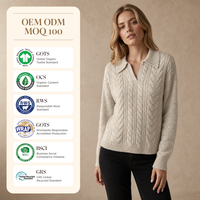 Pull personnalisé pour femme, style Old Money, motif jacquard torsadé, style preppy, en laine et viscose, tricoté, col rabattu