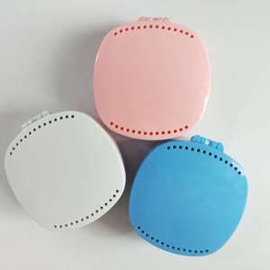 Portable <b>Retainer</b> <b>Case</b> With Mirror Orthodontic Storage Box For Invisalign Aligners Sky Blue Pastel White ABS Material - Product Image 1