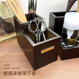 Caja de almacenamiento de herramientas para uñas de estilo vintage, organizador de escritorio rectangular de madera para discos de algodón, pinceles y exhibición de esmalte en gel - Product Image 4