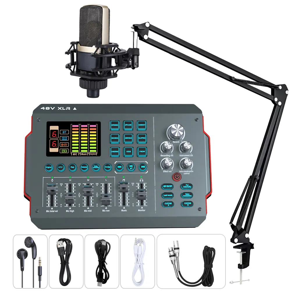 Chuyên Nghiệp Sống Card Âm Thanh Có Dây 48V Xlr Microphone Cho Live Streaming Điện Thoại Nhà Karaoke