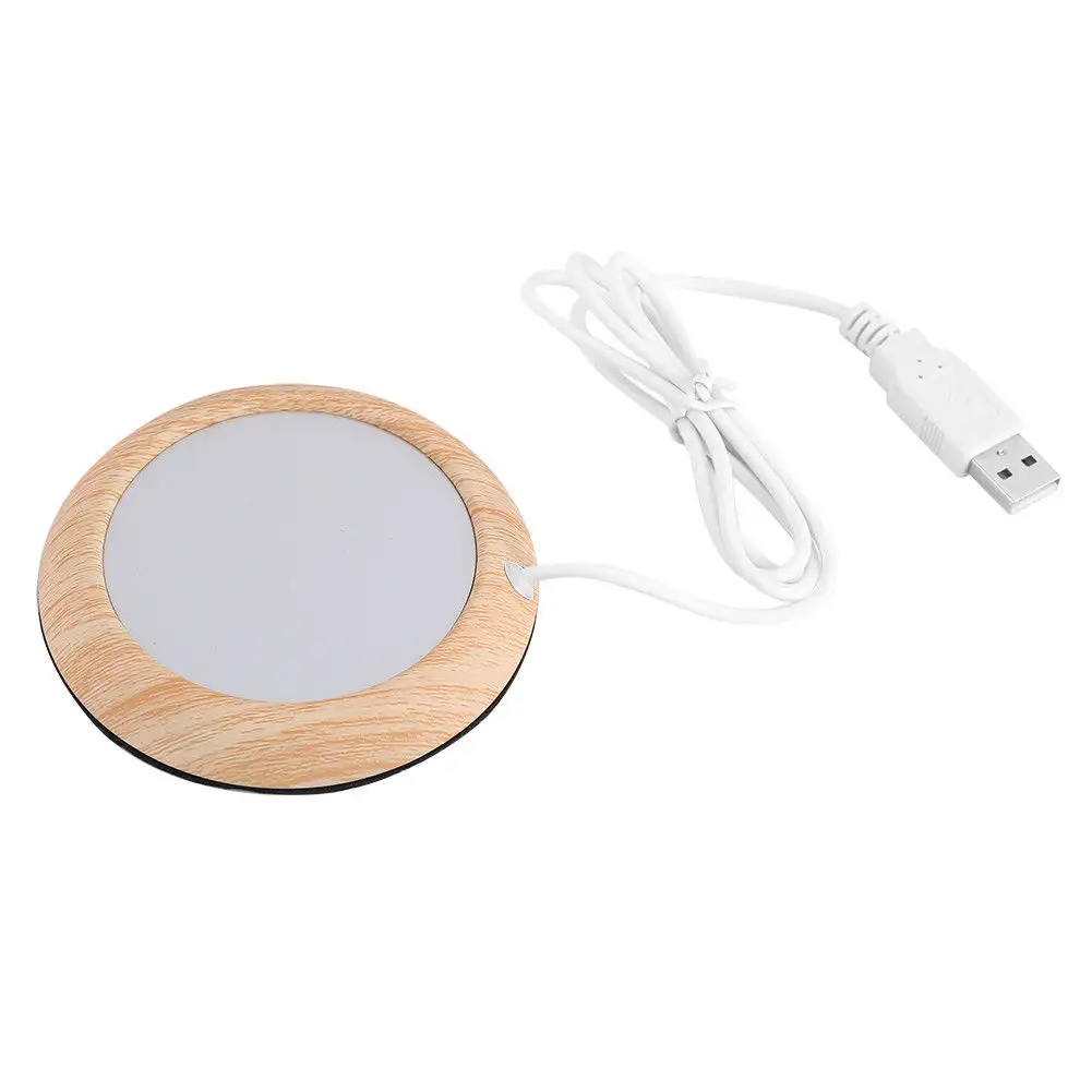 round wood grain portable desk heater plate for tea warmer USB coffee mug warmer coaster mug for office and home