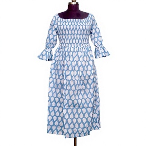 Vestido Midi de Algodón 100% para Mujer, Cuello Cuadrado, Manga con Volantes, Estampado Geométrico, Corte en A, Casual, Holgado, Transpirable, Tejido, para Primavera - Product Image 1