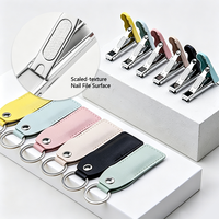 Ensemble de coupe-ongles pliables portables en acier inoxydable avec étui en cuir, porte-clés, taille voyage, outil de manucure, logo personnalisé OEM ODM