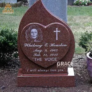 Hand Carving Granite Headstone Memorial Outdoor Stone Heart Tombstone