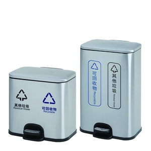 Thép không gỉ 60L kép ngăn rác có thể chân đạp bin với 2 chất thải Thùng nhà bếp tái chế bin - Product Image 1