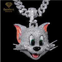 Colgante de Plata de Ley 925 con Moissanita y Diseño de Animal de Dibujos Animados, Accesorio de Lujo para Sesiones de Video Musicales
