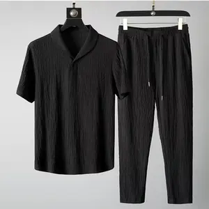 Fashional Heren Outfit Set 2024 Zomer Nieuw Dun Sportpak Heren Gymkleding Overhemdbroek Met Lange Mouwen 2-delige Set