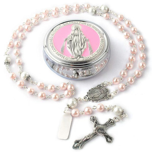 Rosario con Croce della Vergine Maria in Vetro e Perle Finte, Fatto <span class=keywords><strong>a</strong></span> <span class=keywords><strong>Mano</strong></span>, con Ago Curvo, per Comunione e Battesimo, Vendita Transfrontaliera - Product Image 6
