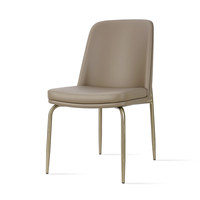 [En cuir de vachette italien de première qualité] Chaise de salle à manger en cuir véritable, style luxe léger, cadre métallique haut de gamme, sans accoudoirs