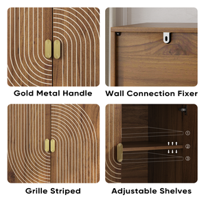 Walnut Wood Buffet Cabinet Line Groove Design <b>Storage</b> Sideboard Accent Cabinet for Living Room - Product Image 5