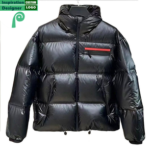 Vestes d'hiver décontractées pour hommes personnalisées, noires, à <span class=keywords><strong>capuche</strong></span>, grandes tailles, fermeture éclair, légères, chaudes, en duvet de canard, style bomber - Product Image 1