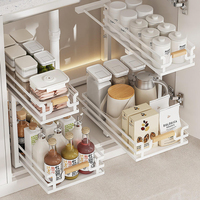 Organisateur sous l'évier à 2 niveaux à hauteur réglable, panier coulissant pour armoire, tiroir coulissant pour armoire, organisateur pour salle de bain