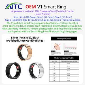 Bague connectée Android AITC : Réveil intelligent, contrôle gestuel, suivi de la fréquence cardiaque, oxygène sanguin, ECG, température, NFC, acier inoxydable - Product Image 6