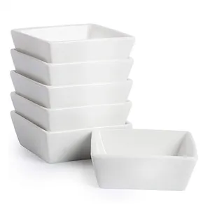 6 PCS Ceramic White Square Side Dish Plate Small Porcelain Snakes Dishes Set for Dinner Plates