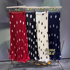 Gonna a pieghe a <span class=keywords><strong>pois</strong></span> grandi retrò, dolce, da donna, midi, primaverile, nuovo arrivo, a vita alta, linea ad A, lunga, antipiega - Product Image 2
