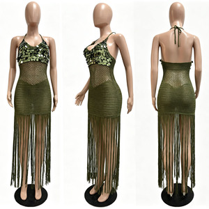 2026 Fashion Summer Knitted Hand-knitted Sheer <strong>Sequin</strong> Fringed Strap Beach Dress with Irregular <strong>Skirt</strong> - Product Image 2