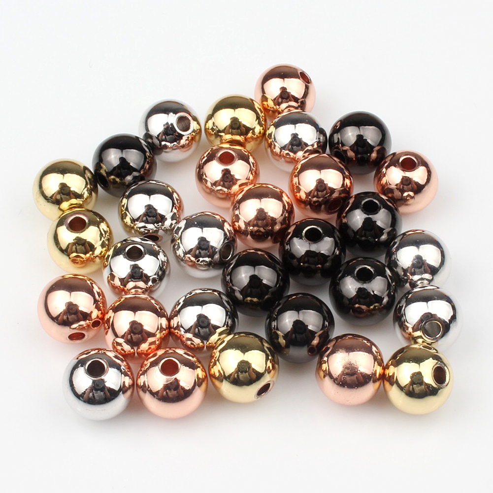 Size 3/4/5/6/8mm Gold/White/Rose Gold/Black Color Metal Copper Ball Loose Beads for Charms Bracelets DIY