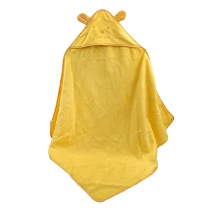 Sıcak satış lüks pamuk bebek banyo havluları 90*90cm sarı özel karikatür hayvan çocuk havlusu yürümeye başlayan hoody battaniye çocuklar banyo havluları