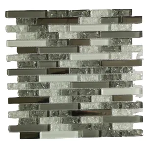 Popüler süper beyaz gri kristal cam gümüş ayna karışımı buzlu kaplama cam şerit mutfak banyo duvar zemin mozaik
