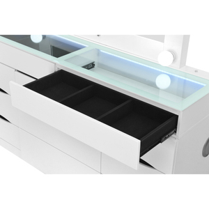 Modern Solid Oak Wood Dresser Vanity Table with Adjustable Lighted Mirror and Storage <b>Drawers</b> for Bedroom - Product Image 6