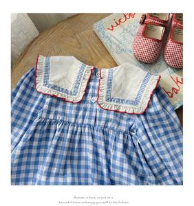 2025 sonbahar koreli çocuk giyim puf uzun kollu tatlı çocuk etek ekose kiraz nakış kız elbise - Product Image 4