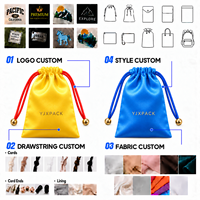 Pochette en satin avec cordon de serrage, logo personnalisé, cordon de serrage avec perle métallique, sac de rangement doux pour bijoux, emballage cadeau