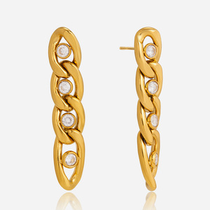 Stainless Steel Zircon Flat Chain <b>Tassel</b> <b>Earrings</b> For Women Everyday Wear Geometric Design Yiwu Origin - Product Image 1