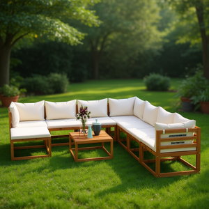 Ensemble de salon de jardin en bois d'acacia crème, 6 places, mobilier d'extérieur au design contemporain, résistant aux intempéries - Product Image 2