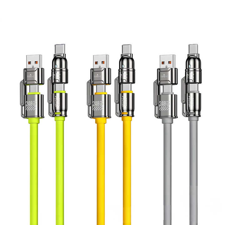 240W 4-in-1 Super Fast Charging USB Cable Silicone Multi-in-One Data ...