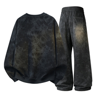 Ensemble de survêtement pour homme 320 GSM, sweat-shirt à col rond et pantalon de survêtement ample, 2 pièces, effet délavé, automne-hiver