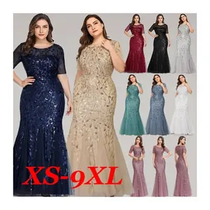 Plus Size dama de honra Lantejoula Malha Fishtail Emagrecimento Banquete Desempenho Anfitrião Maxi Vestido Mulheres Jantar Festa Vestido De Noite