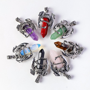 Pendentif Dragon en Cristal de Guérison, Améthyste Naturelle et Quartz Rose, Collier Tour Hexagonale à Double Pointe pour Bijoux Chakra, Vente en Gros - Product Image 1