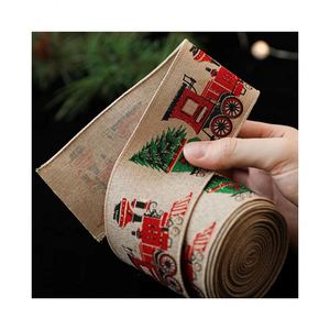Cinta de Navidad de Lino Decorativa con Lazo, Adornos Navideños para Interiores, Accesorios con Diseño de Copo de Nieve, Decoración Navideña - Product Image 1