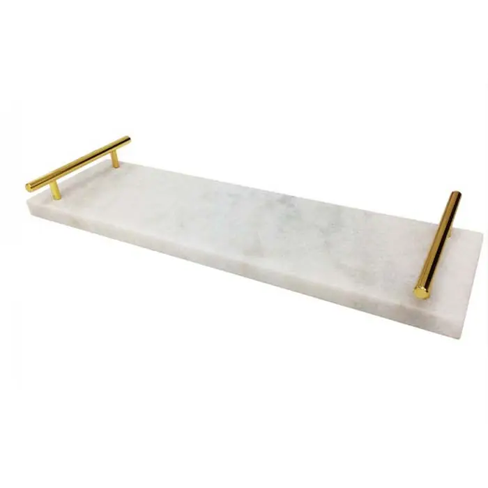 45cm Long Acrylic White Marble Tray with Gold Metal Handles Marble Acrylic Serving Tray
